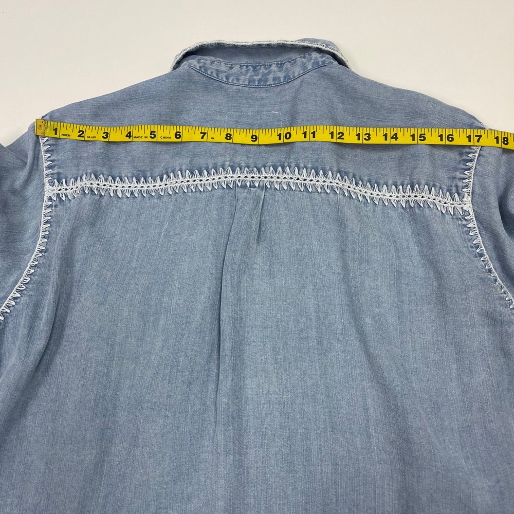 Rails Lea Denim Shirt L Short Sleeve Blanket Stitch Blue Medium Cloud Wash - Picture 16 of 16